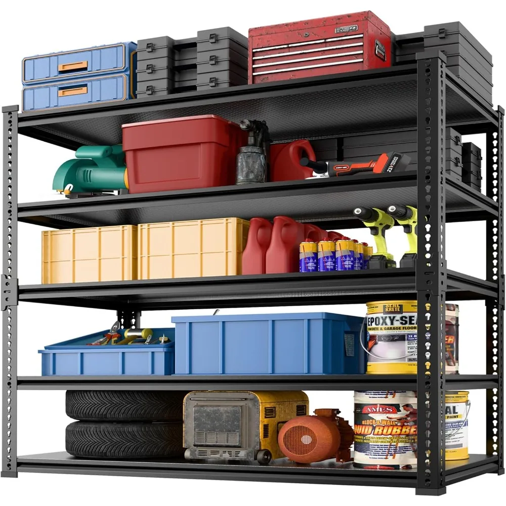 

Heavy Duty Garage Shelving 3000lbs Capacity - Adjustable 5-Tier Aluminum Metal Shelves, Boltless Industrial Rack 72"H for Wareho