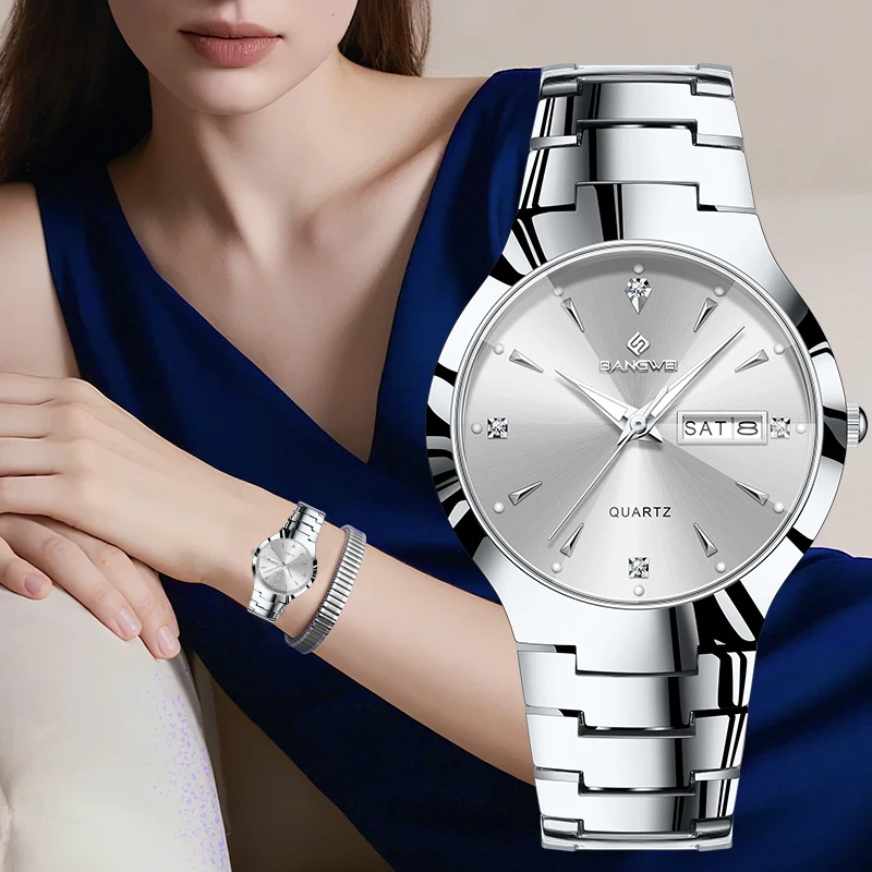BANGWEI Elegant Fashion Quartz Woman Watch Luxury Diamond Dial Simple Auto Date Week Casual Sport Stainless Women's Wristwatches