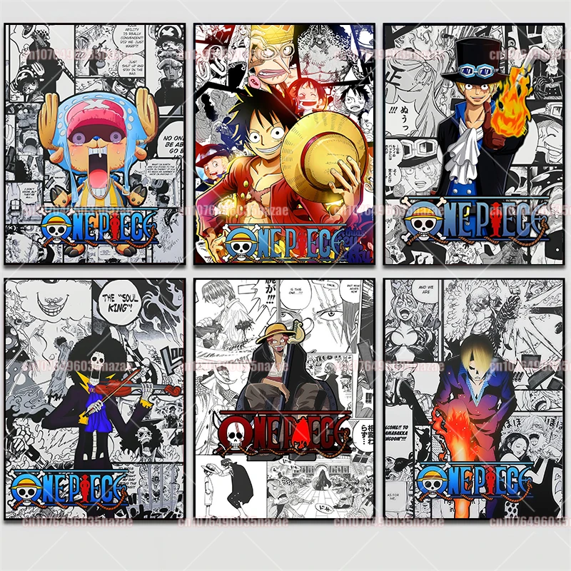 

Childhood Classic Anime One Piece Poster Nami Luffy Zoro Ace Canvas Painting Cafe Entrance Wall Art Painting Room Decoration