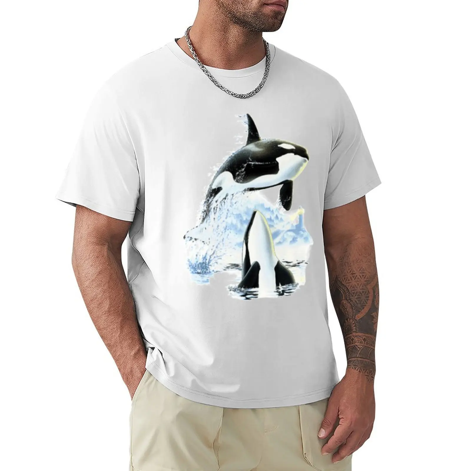 

Killer whale flies or jumps, Killer whale, loves the ocean T-Shirt quick drying cute clothes mens workout shirts