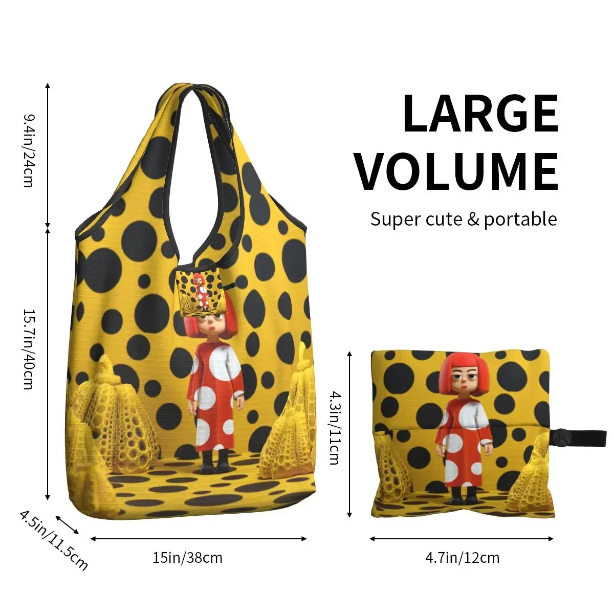 2025 New Style Custom Yayoi Kusama Polka Grocery Tote Shopping Bag Women Kawaii Pumpkin Shoulder Shopper Bag Big Capacity Handba