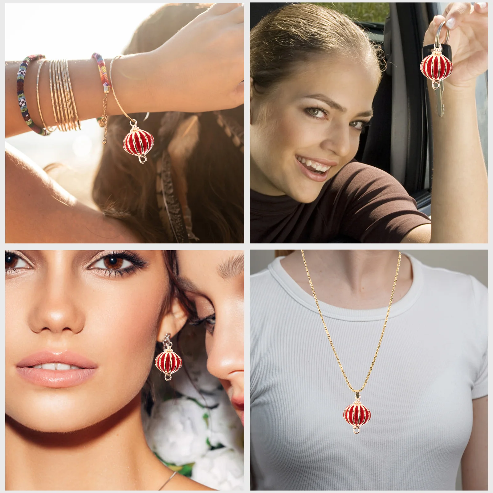 

1Set Red Lantern Pendant Chinese Style DIY Jewelry Making Supplies for Necklace Bracelet Earrings Creative Design 8mm