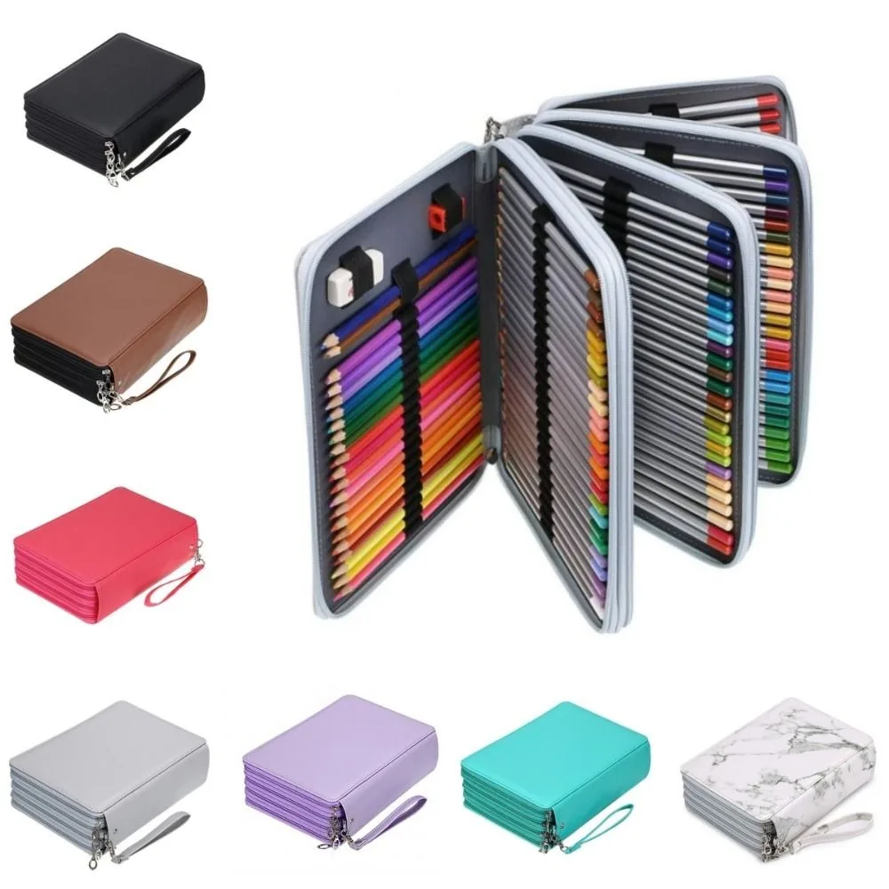200 ثقوب أقلام الرصاص الملونة حقيبة التخزين 5 طبقة القرطاسية سعة كبيرة حامل حافظة مقاوم للماء بولي Leather حافظة أقلام طالب