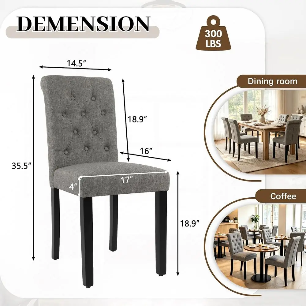 Dining Chairs Set o 4, ern ArmlParsons Side Chairs, Upholstered Button-Tuted abric Dining Kitchen Chairs with Solid Wood Legs, G