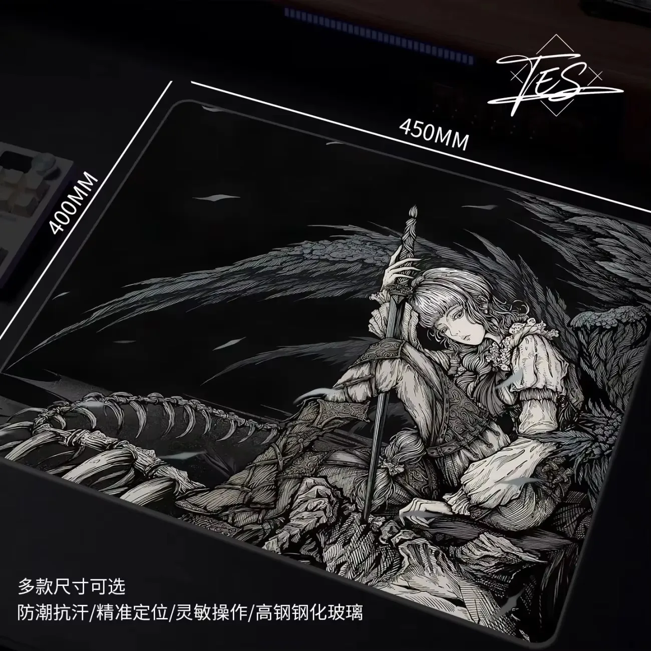 Gothic Dark Cool Devil Angel Glass Mouse Pad Large Custom Frosted Surface Desk Mat Tempered FPS Office Pad Gaming Accessories