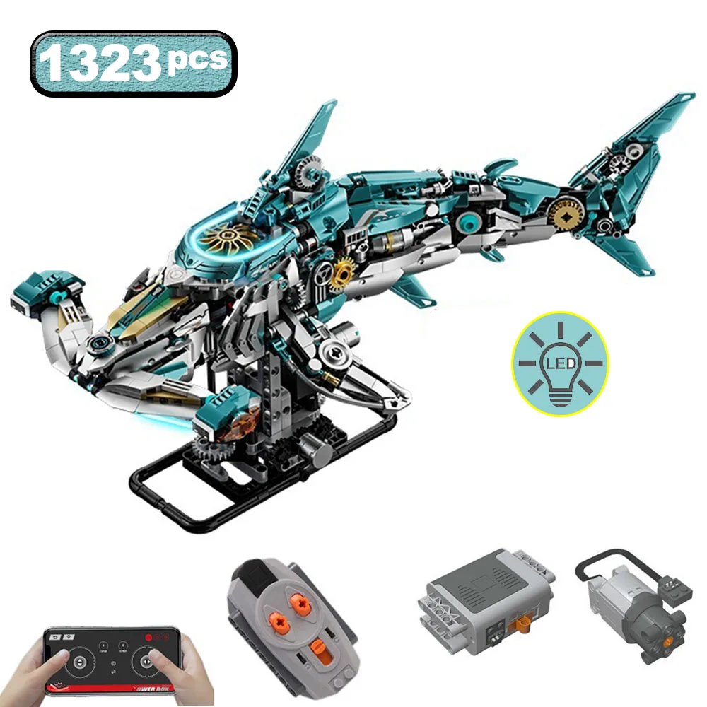 1323-pieces-blocs-de-construction-moc-de-requin-baleine-mecanique-technique-hammerhead-avec-led-et-application-animaux-marins-electriques-jouets-et-cadeaux