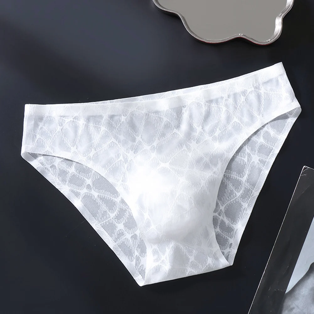 Men Sexy Lace Thin Ice Silk Briefs Underwear For Man Bulge Pouch Low Waist Very Hot Lingerie Solid Unisex Panties Men's Clothing view 5