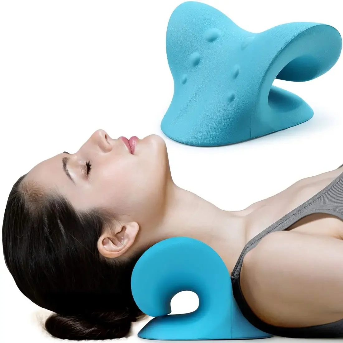 Neck and Shoulder Relaxer Cervical Traction Device for Muscle Tension Relief Chiropractic Pillow Repair Neck Relaxatio