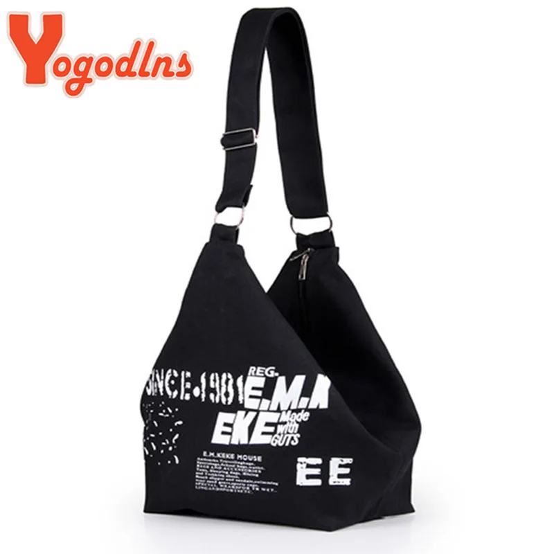 Yogodlns Letter Decors Canvas Shoulder Bag For Women Large Capacity Tote Bag Student Bookbags Travel Duffle Bag Shopping Totes