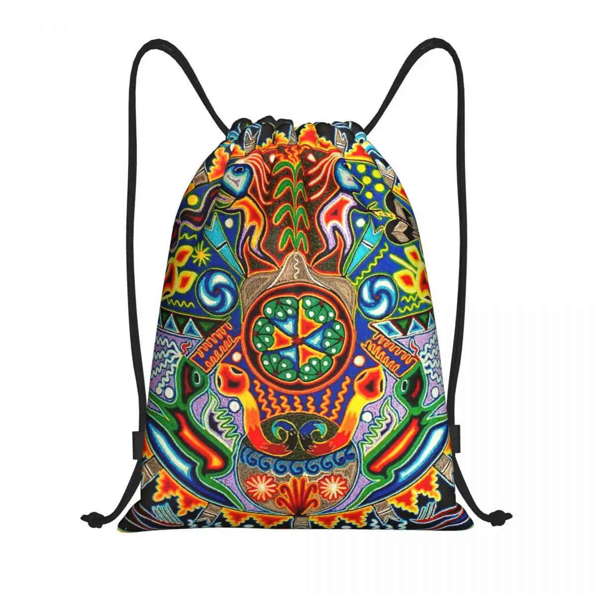 Custom Huichol Traditional Native Drawstring Bag Women Men Lightweight Shamanic Ceremony Folk Art Sports Gym Storage Backpack