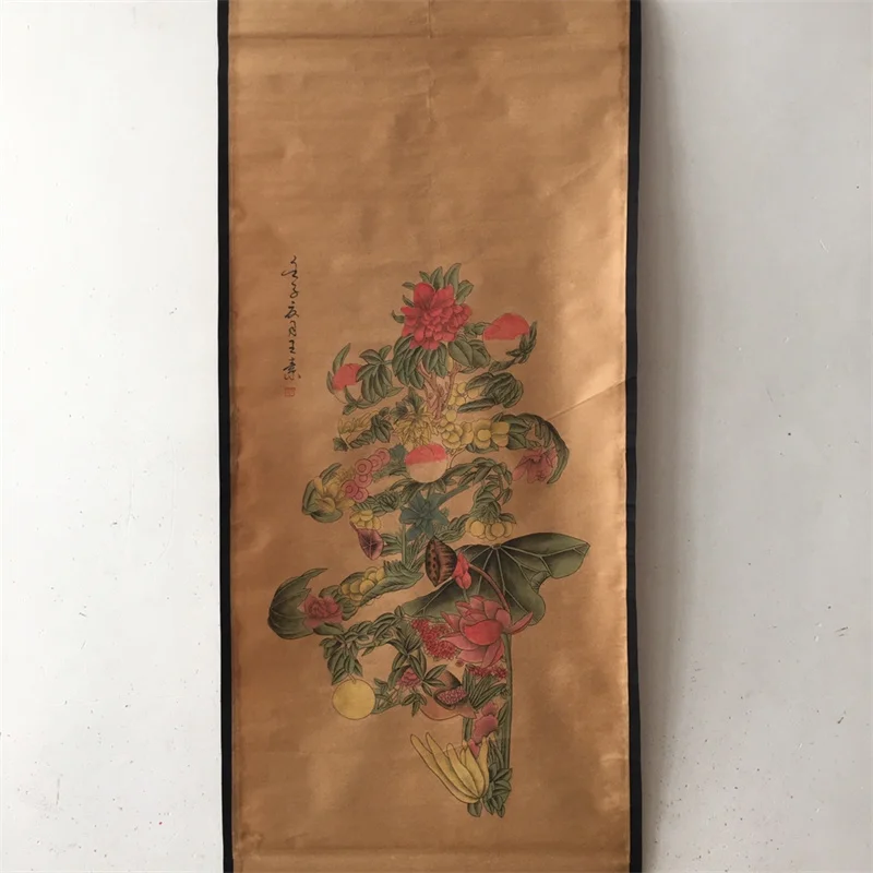 China old Celebrity paintings-Wang Su's Ink Flower and bird painting of Hua Shou Tu Scroll Hanging paintings