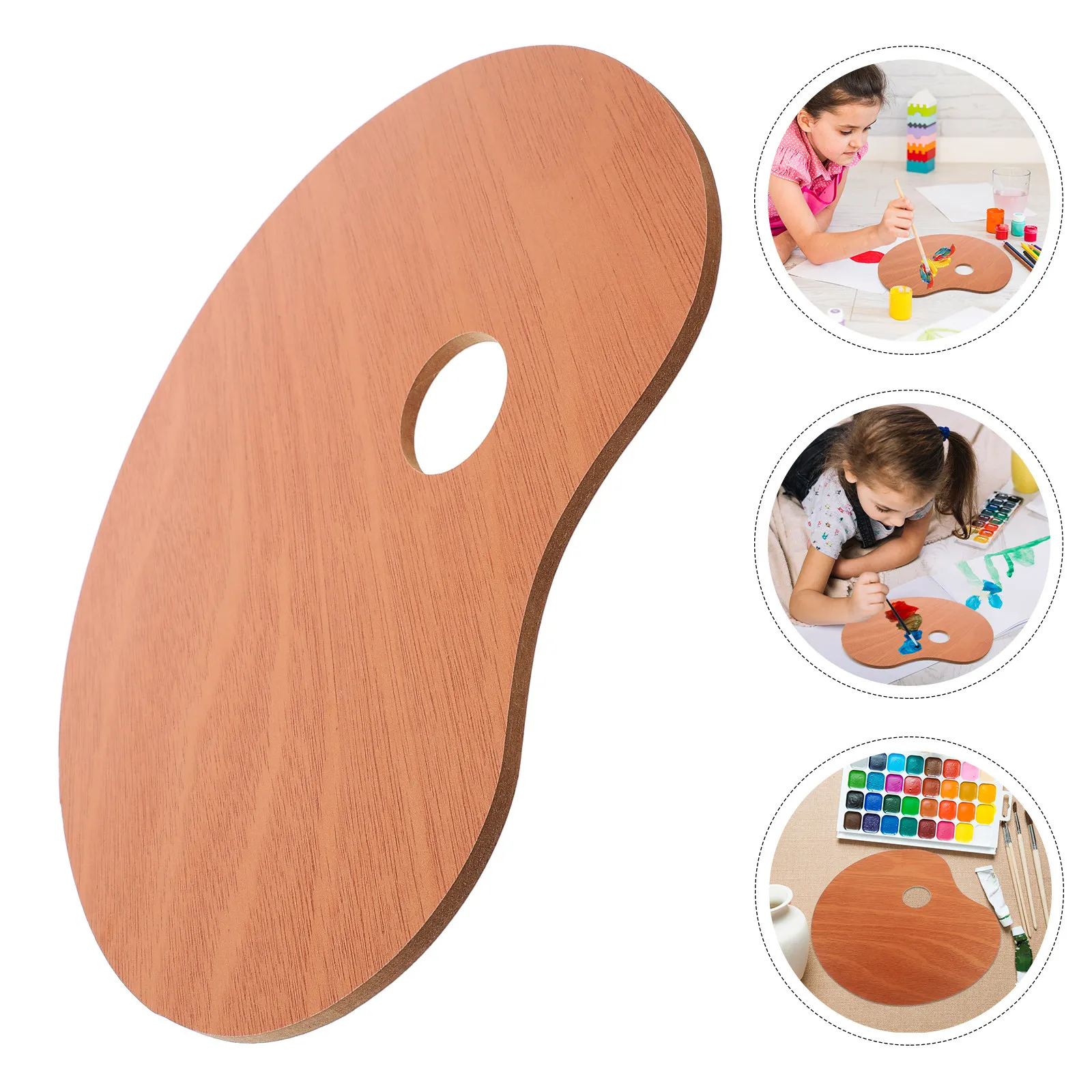 Wooden Paint Palette Large Oval Oil Acrylic Watercolor Mixing Tray Thumb Hole Artist Pigment Plate 25x30cm Painting Tray