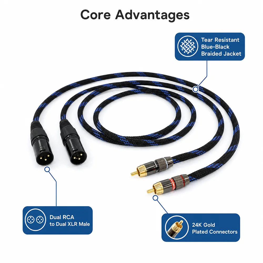 CANARE L-4E6S Cable de interconexión de audio XLR a RCA de cobre OFC al 99,998% con conector macho de 6 mm chapado en oro y doble bloqueo automático tipo Lotus