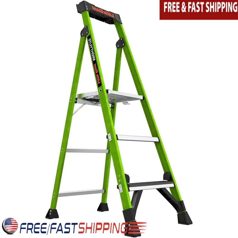 MightyLite 2.0 5ft Fiberglass Stepladder Type IAA 375lbs Weight Capacity Non-Conductive with Ground Cue Safety System Ultra-Slim