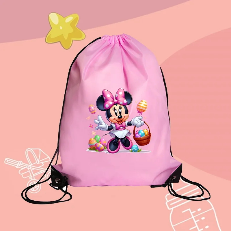 Disney Non-woven Fabrics Mickey Minnie Drawstring Watertight Shopping Knapsack Bag Cartoon Print Large Capacity Handbag Kid Gift