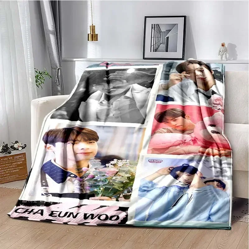Popular Korean Actor Cha EunWoo Blanket Star Art Flannel Soft Warm Throw Blanket for Bed Bedroom Picnic Blanket Gift for Fans