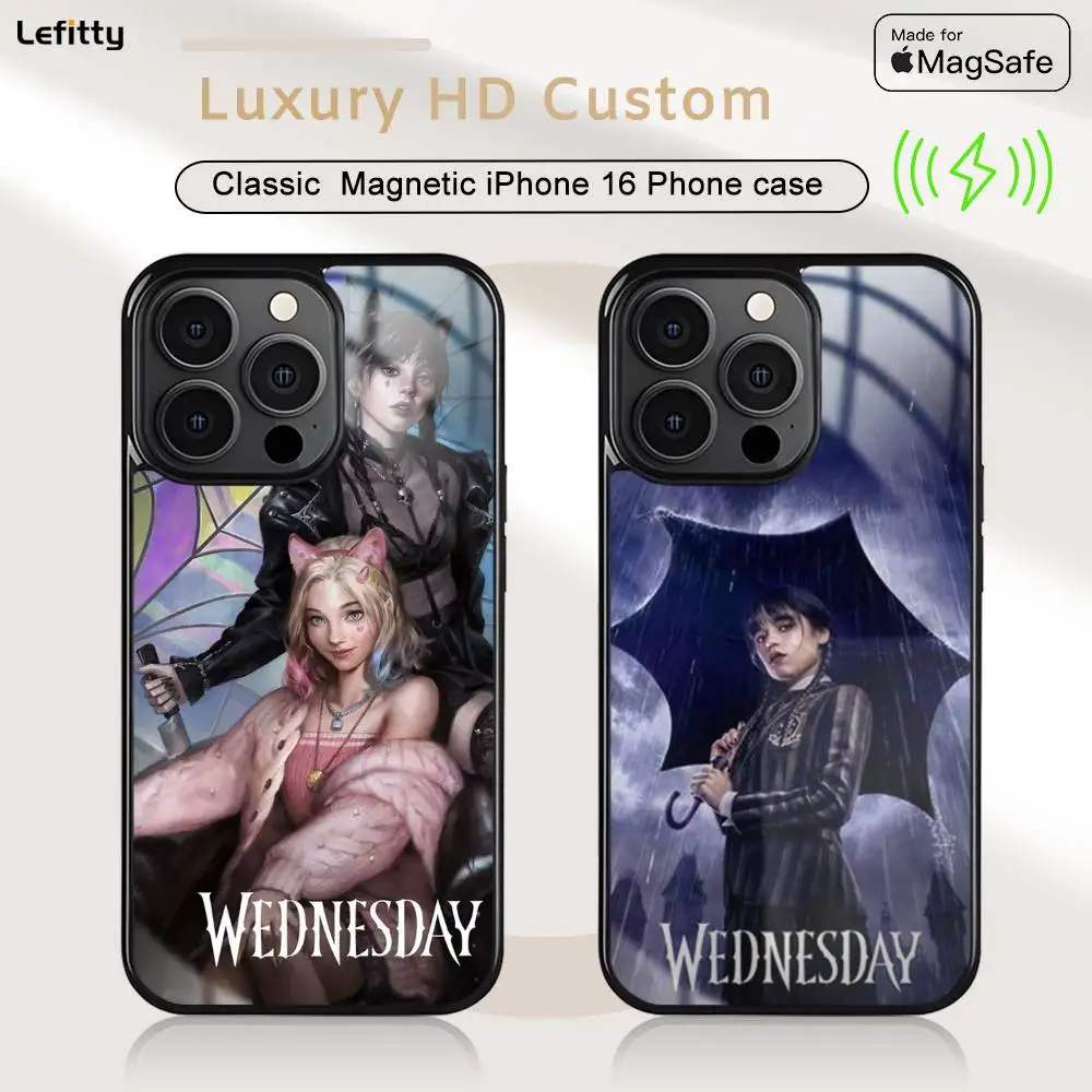 

1PC Series W-Wednesday Phone Case For iPhone 16 15 14 13 12 11 Pro Max Plus Mini Magsafe Charging Cover Magnetic Hard Shell