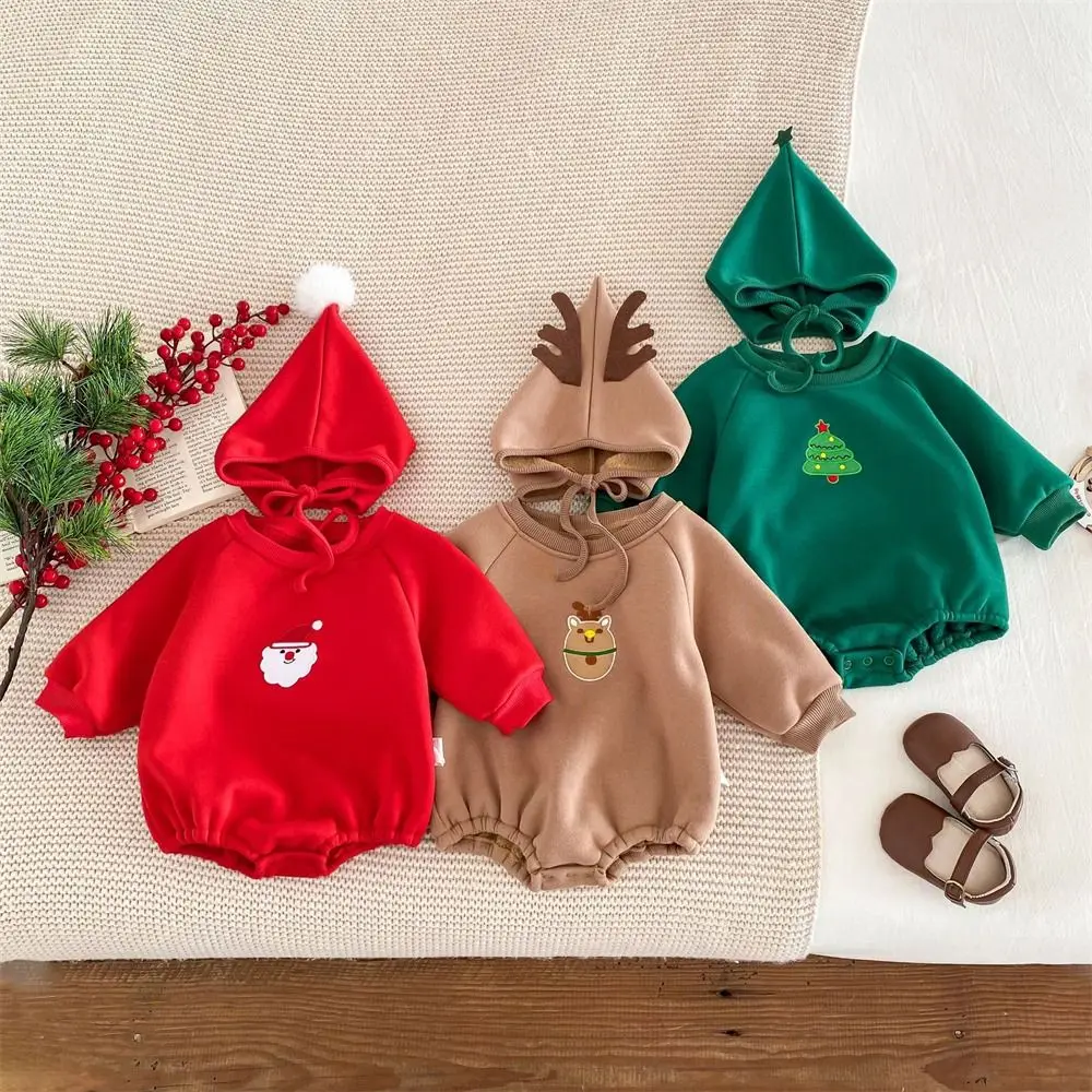 

Cute Long Sleeve Rompers Set Embroidery Cartoon Christmas Costume With Hat Newborn Bodysuits Baby Boys Girls