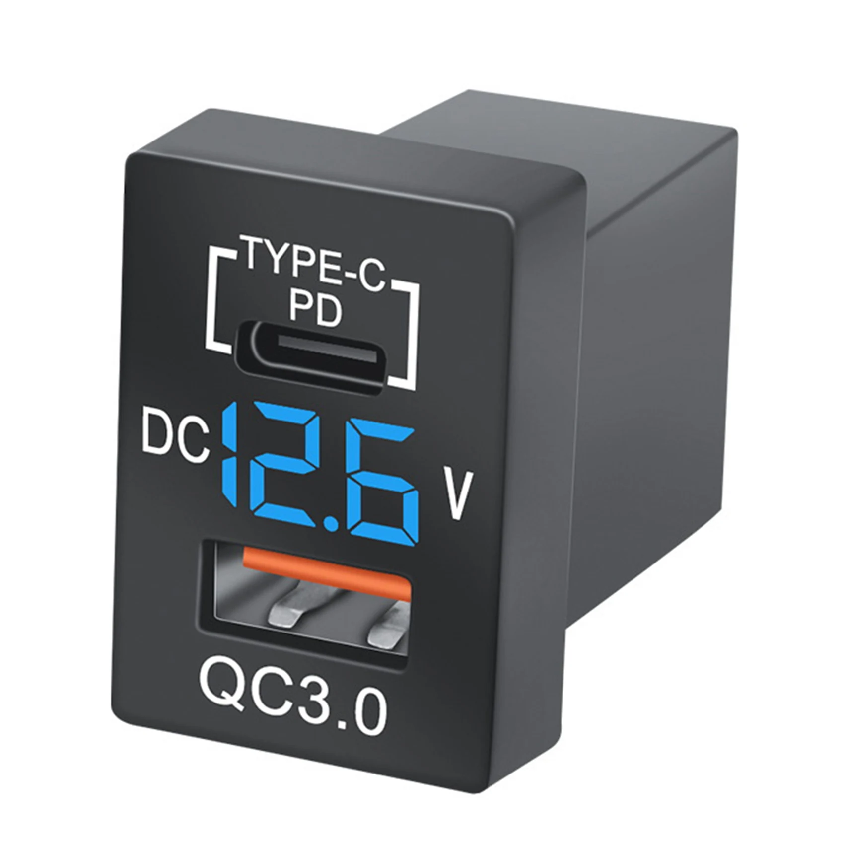 A64P-New Charger QC3.0 USB Car Charger Socket PD Type-C Charger With LED Digital Voltmeter For New Toyota Quick Charge