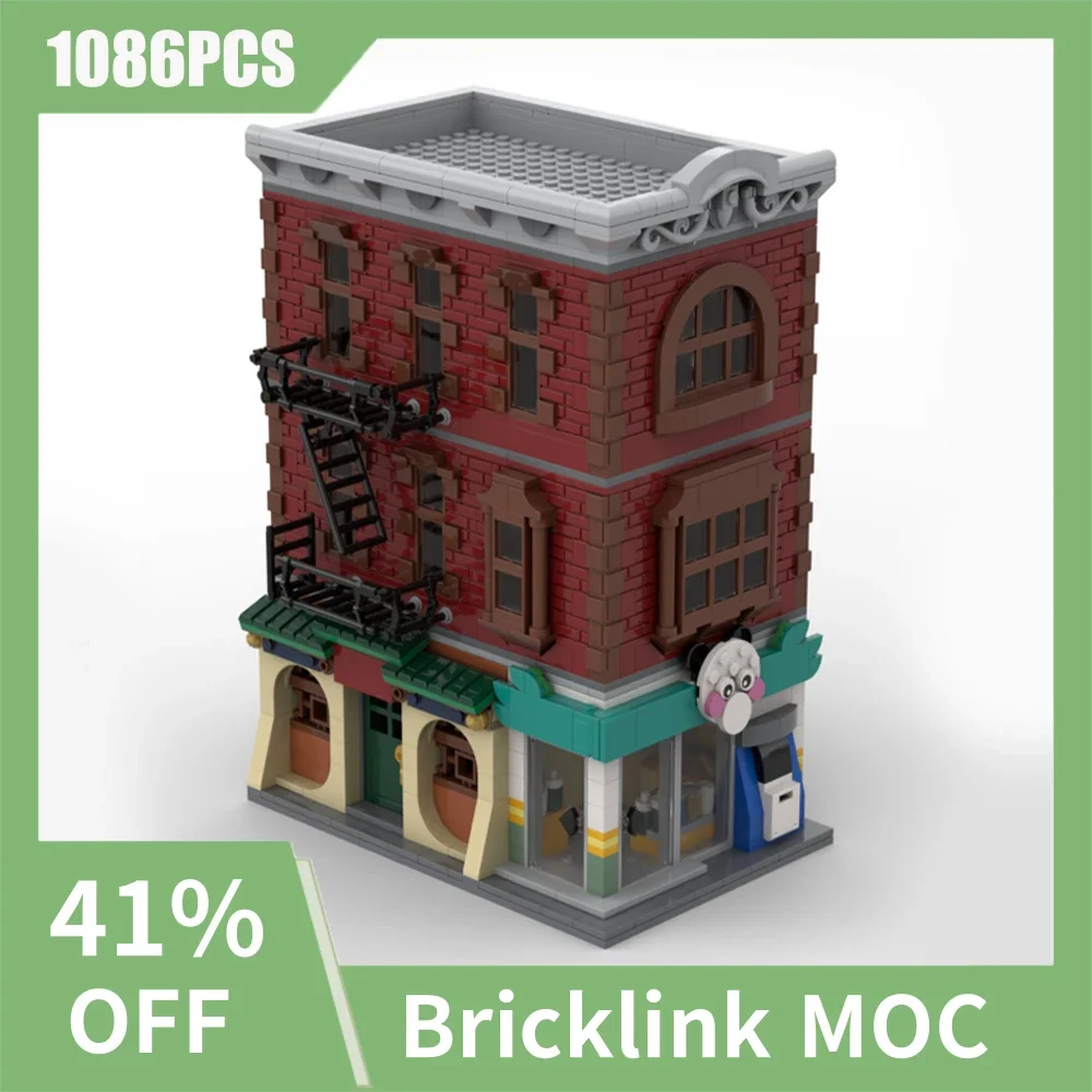 

1086 шт., хит продаж, вид на улицу, Moc, модульноеRedbrick, здание квартиры, творческие идеи «сделай сам», детские игрушки, подарок на день рождения, блоки