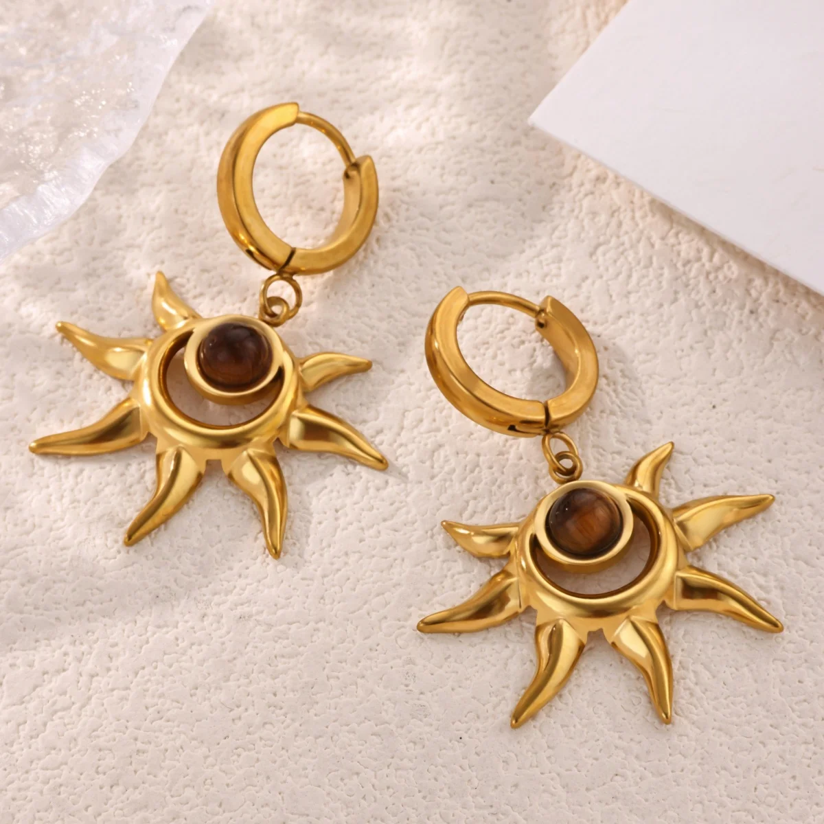 Vintage Sunburst Imitationsperlen-Ohrhänger für Damen, goldfarben, Edelstahl, Creolen, hängende Ohrringe, Schmuck – Detail 3