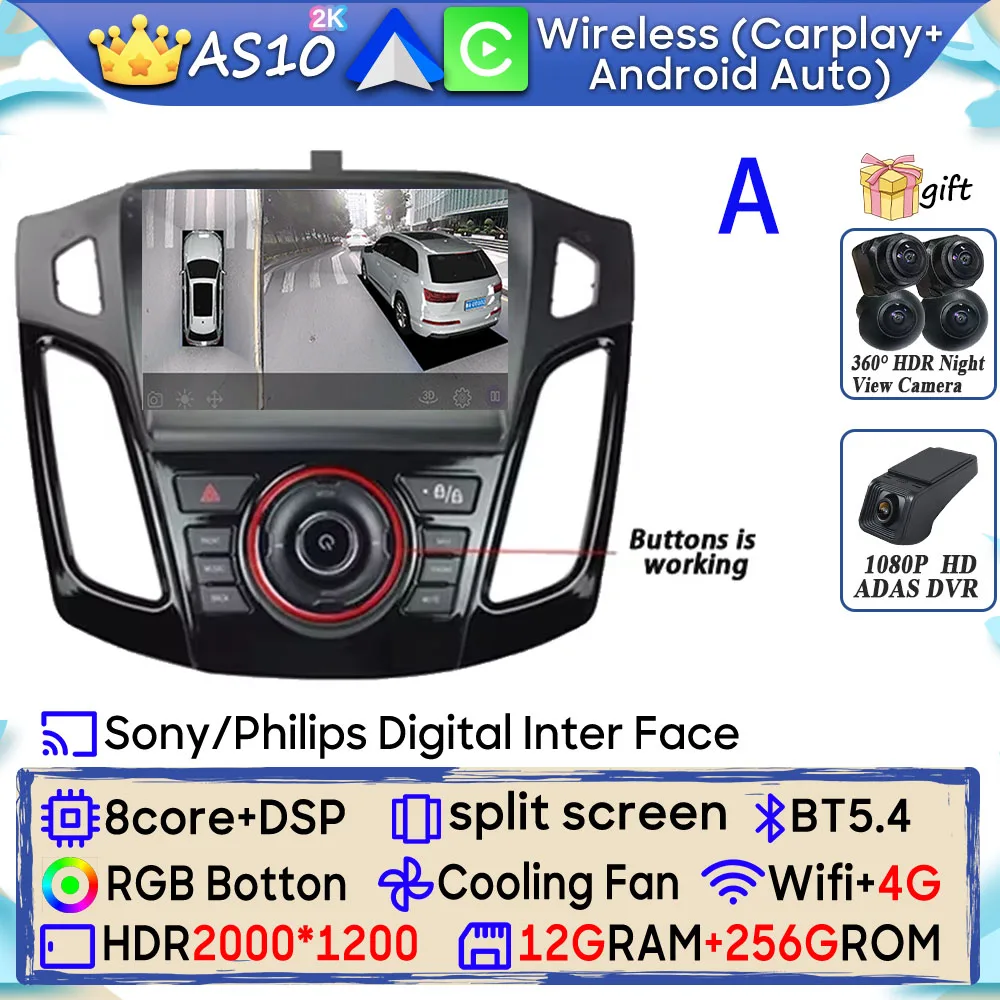 Android 15 Autoradio Voor Ford Focus 3 Mk 3 2011 2012 2013 2014 2015-2019 GPS Navigatie Android Auto Carplay Wifi Stereo Geen 2din