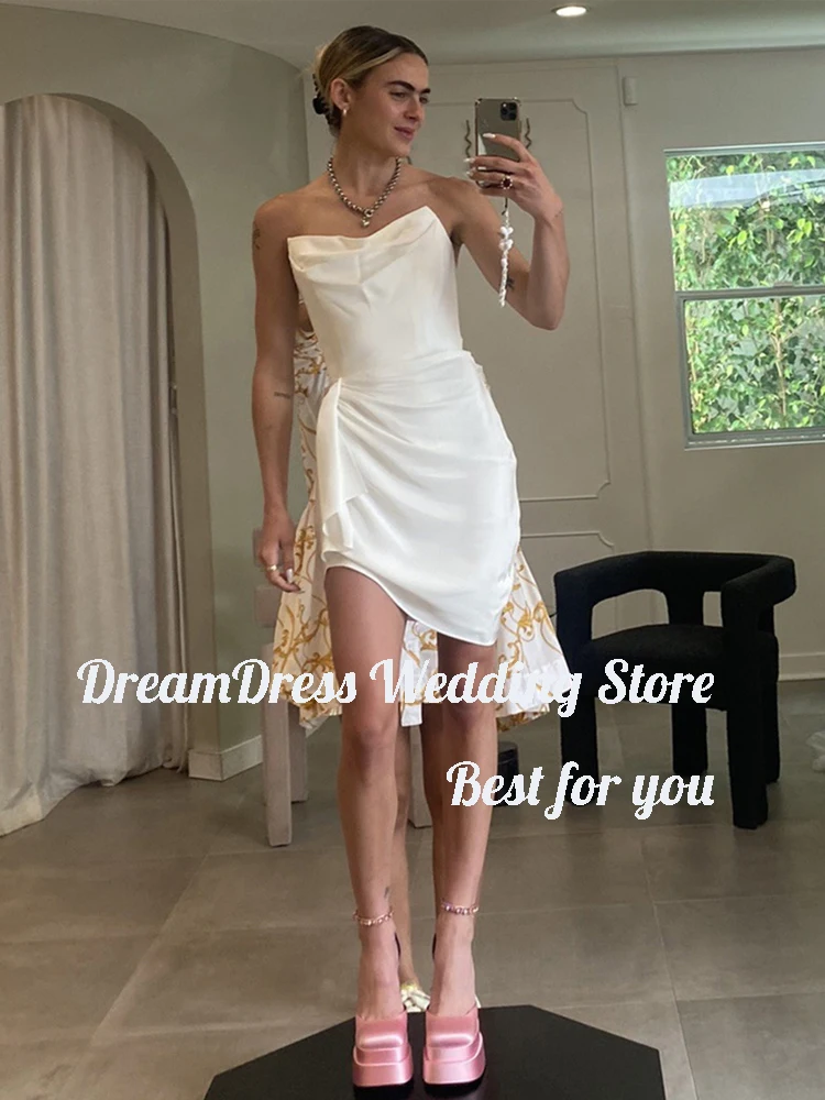 DREAM Customized Modern Ivory Spandex Mini Wedding Dresses Off The Shoulder Ruched Bridal Gowns A Line Robe De Mariee 2025