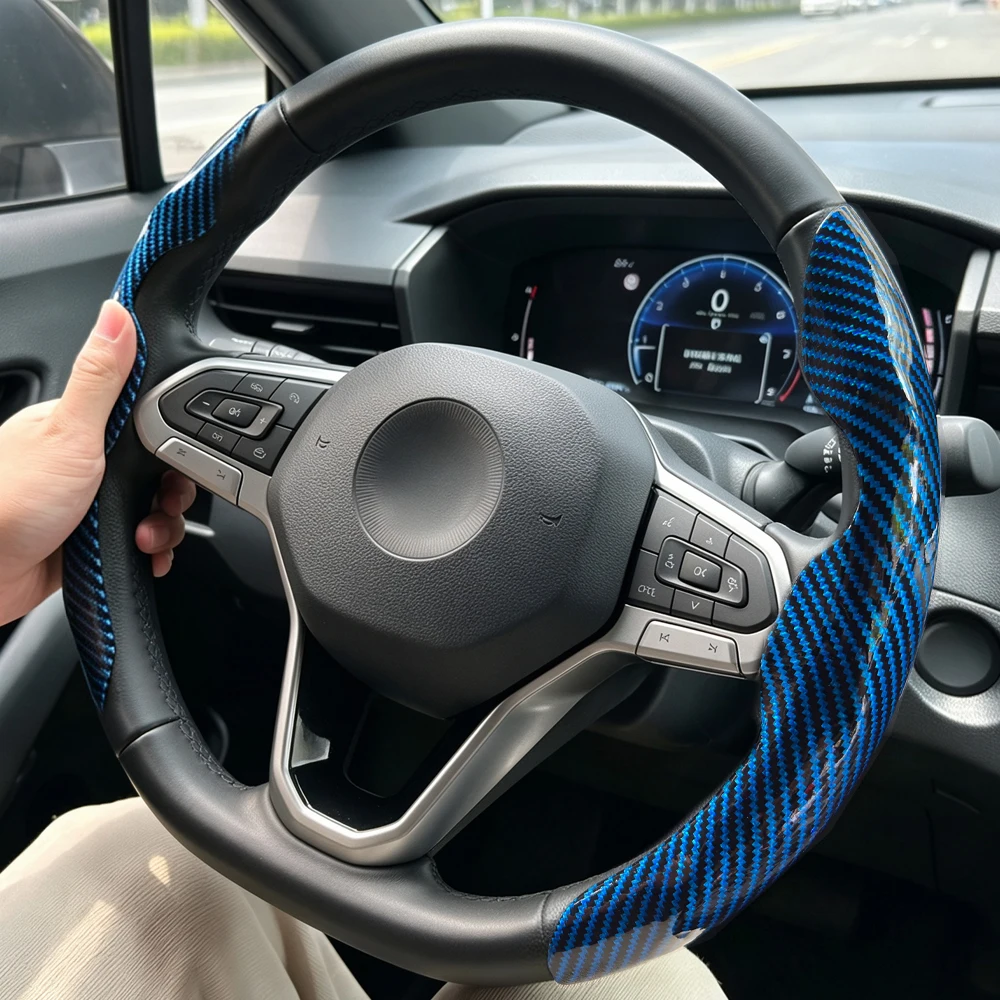Car Steering Wheel Cover Gloss Carbon Fiber Anti-Slip Side Grip Quick Snap-On For Volkswagen Golf Passat Polo T-Roc Beetle Cc B6