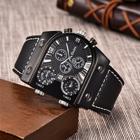 Oulm 9315 Three Time Zone Watch Casual Leather Strap Men's Wrist Watches Unique Design Outdoor Sports Wristwatch Male Clock