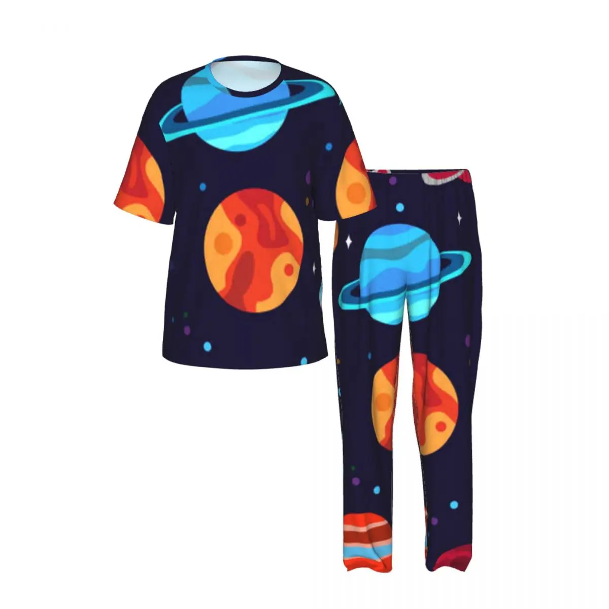 Sleepwear Summer Spring Home Clothes Planets Stars Pluto Mercury Short Sleeve Long Pant Nightwear