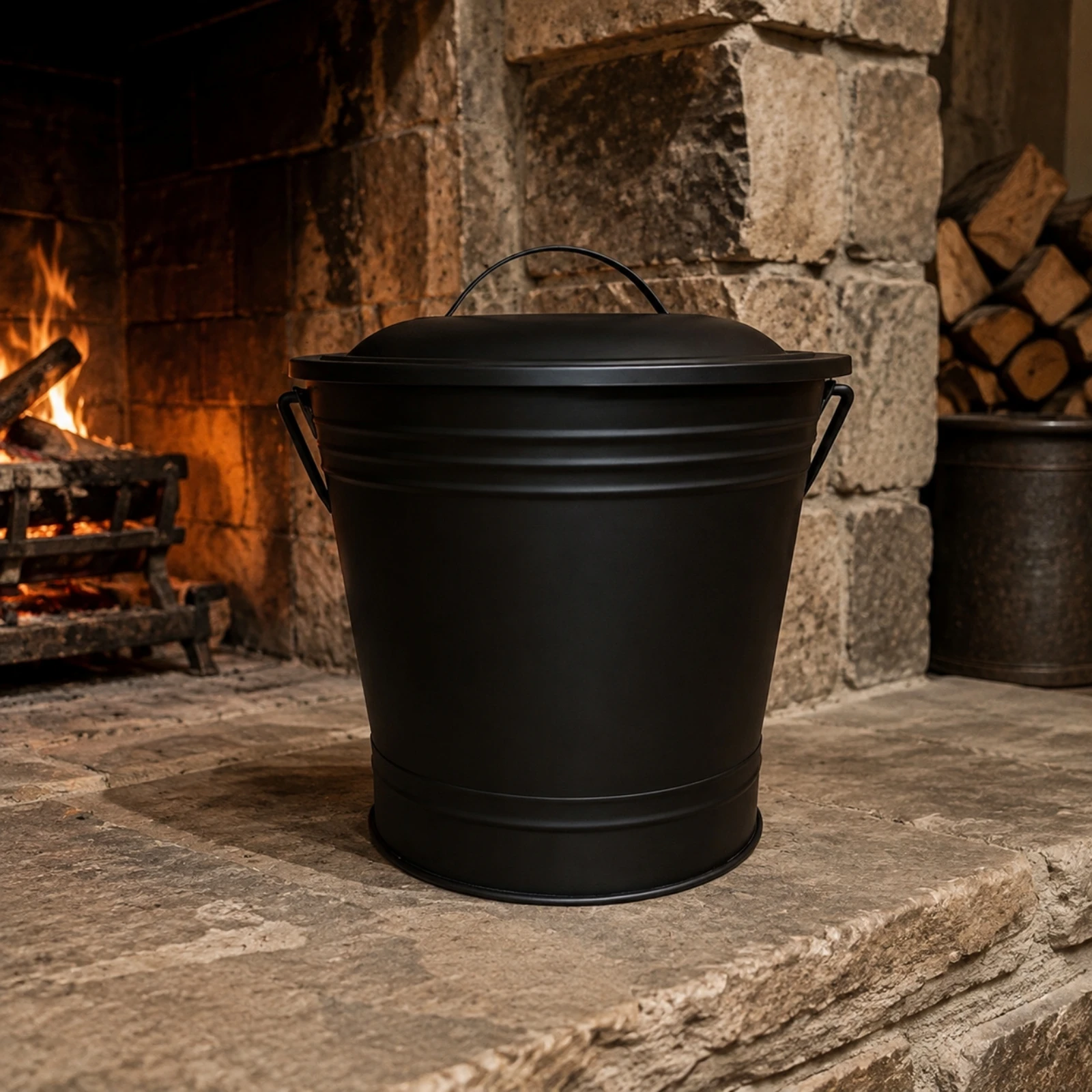 Ash Container with Lid Heavy-Duty Metal Ash Container Fireplace Tool Large Capacity Container Heat Resistant for Homeowners