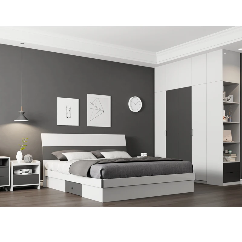 Guangzhou moderne Super King blanc lit en bois chambre Queen lit cadre couette ensemble grand lit simple lattes cadre avec rangement