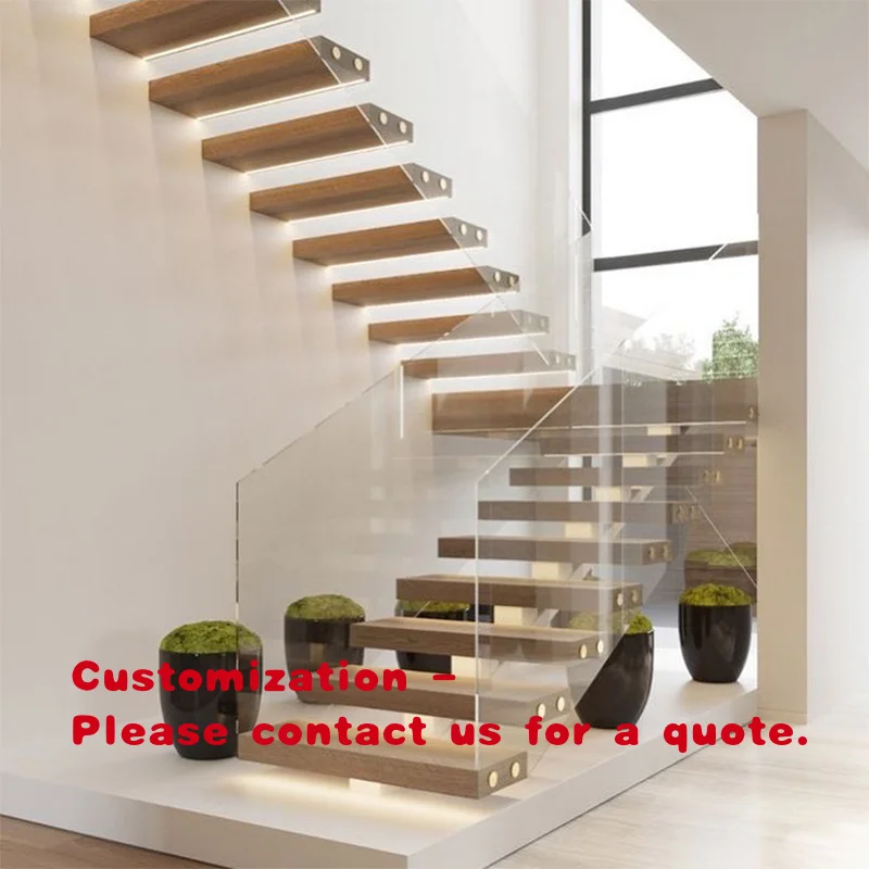 custom.Modern Design Glass Interior Stairs House Steel Customized Indoor Floating Staircase
