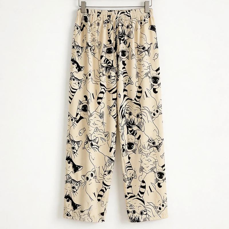 Pantalones de Pijama para Mujer, Diseño de Gato Moe de Dibujos Animados, Pantalones Holgados Casuales para Estudiantes, Pantalones de Dormir para Dama
