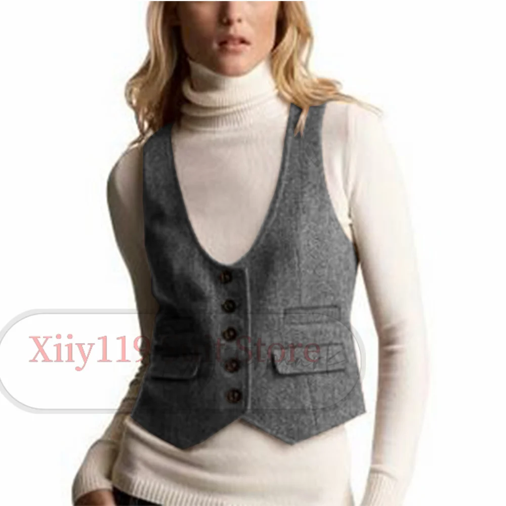 Dongdaemun Korea 2023 Winter Women's Woolen Vest Sleeveless American Sweetheart Casual Vest Single-breasted V-neck Jackets Vests