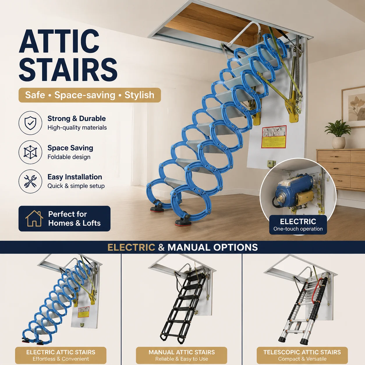 Professional Manufacturer Telescopic Loft Ladder with Adjustable Height for Home Use