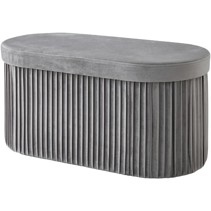 76*38*38cm Solid Velvet Fabric Striped Foldable Multi-Function Bedroom Entry Living Room Furniture Soft Modern School Storage