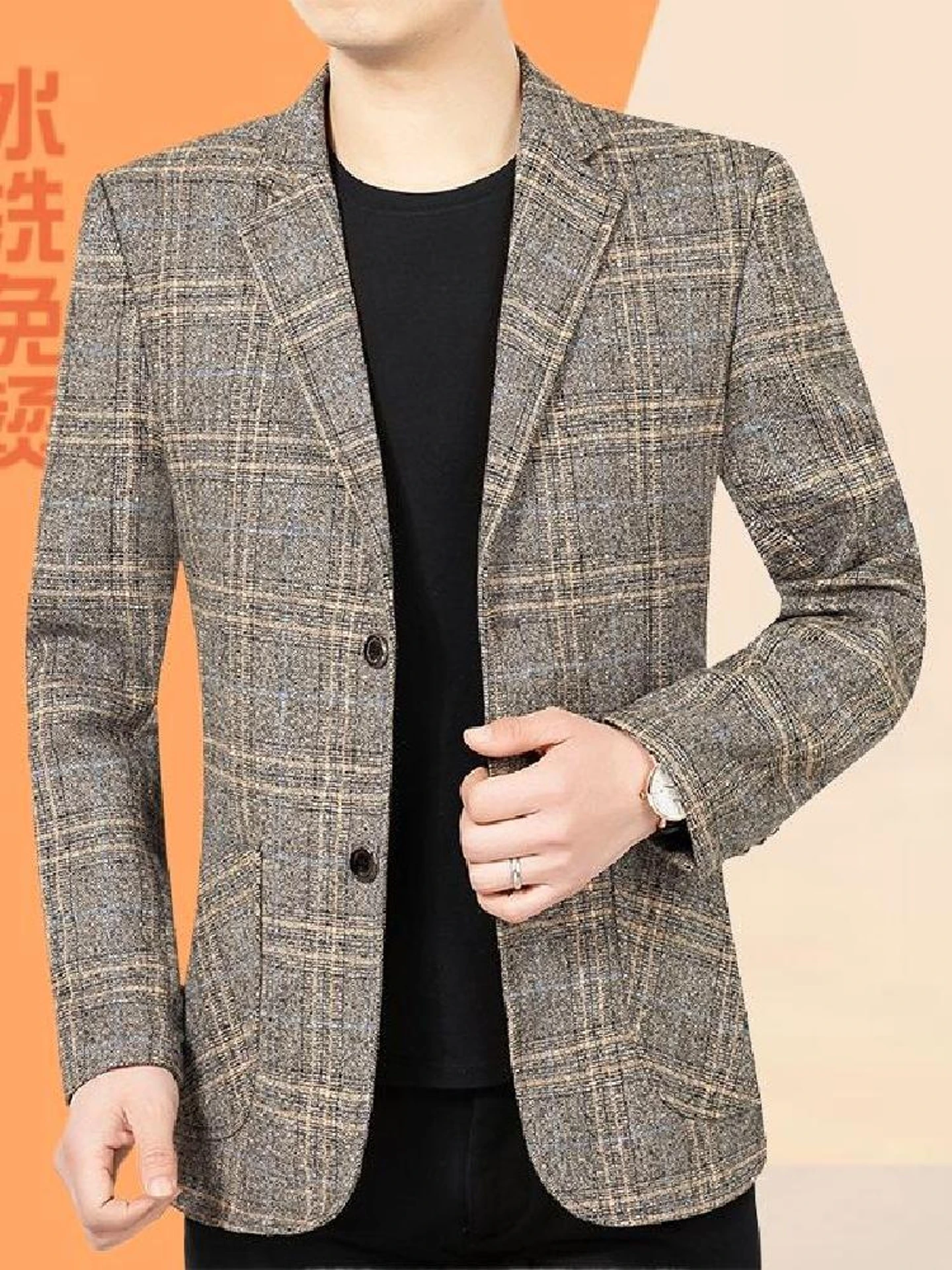 

Middle-Aged Men's Casual Plaid Suit Jaet Luxury Spring Autumn New Sle Single Piece Dad Clothes Busin Casual Long Sve