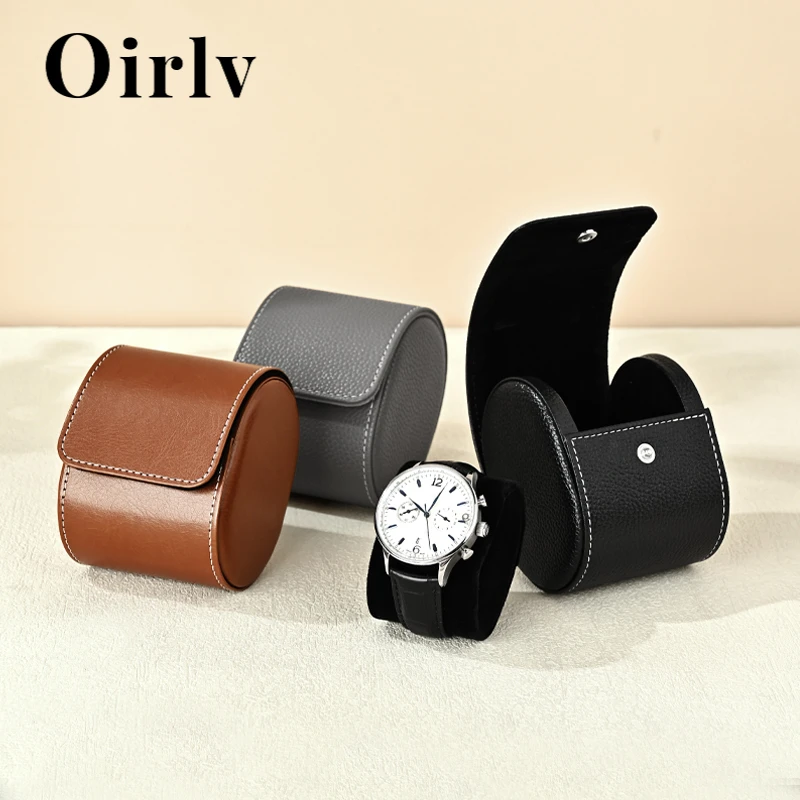Oirlv Faux Leather Watch Box Premium Watch Storage Case & Watch Holder – Portable Watch Case for Travel/Daily Use Black & Brown