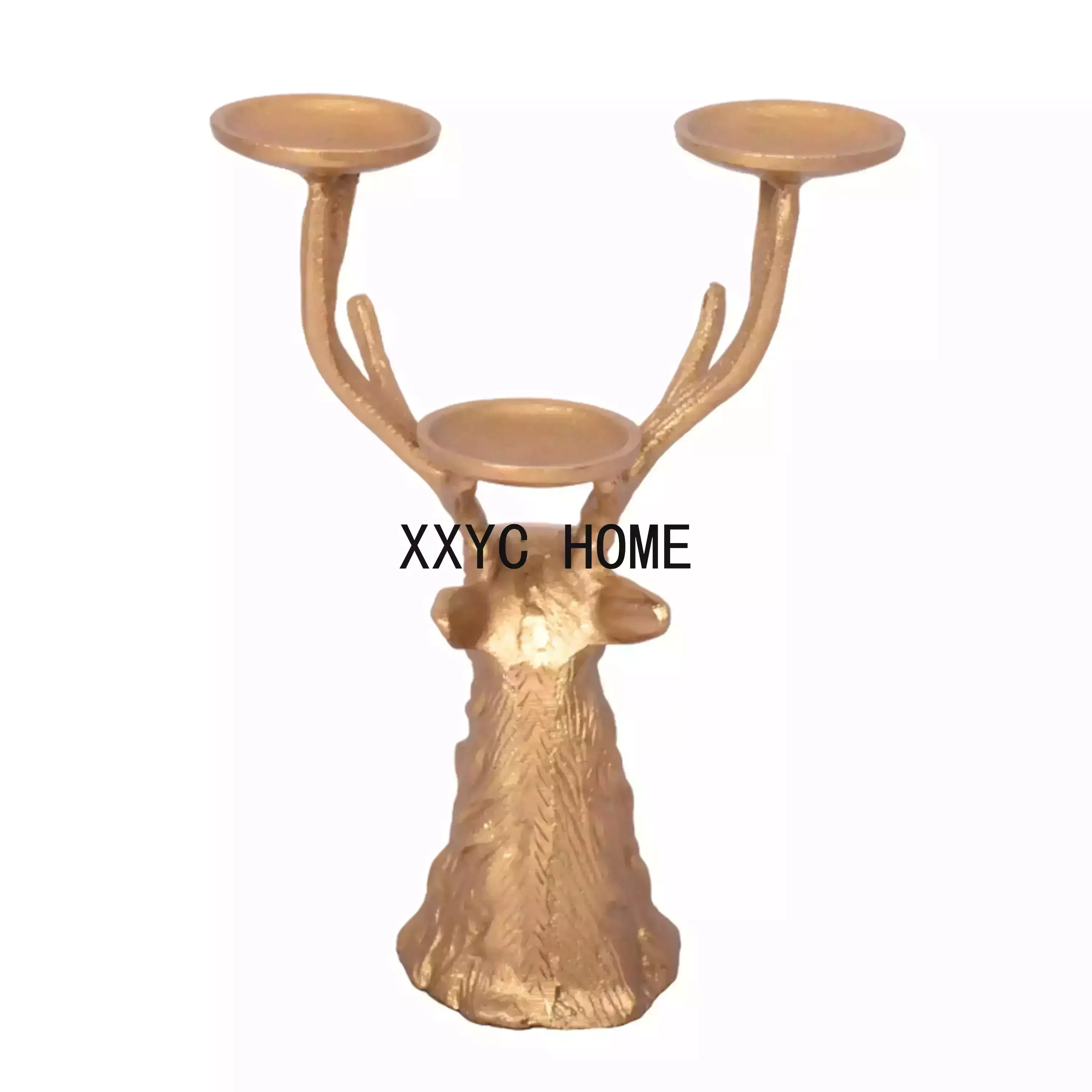 TAO My Texas House Metal Casted Stag Pillar Candle Holder Gold Finish, 13 inch