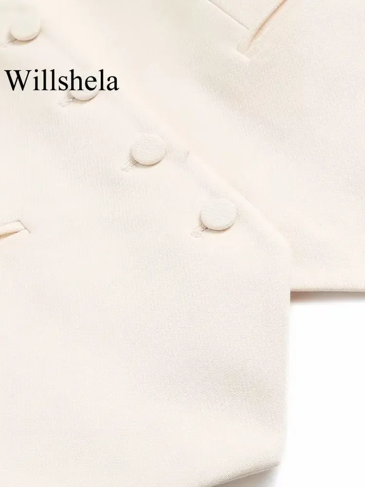 Willshela Women Fashion With Pockets Single Breasted Sleeveless Jacket Vintage V-Neck Vest Female Office Lady Waistcoats