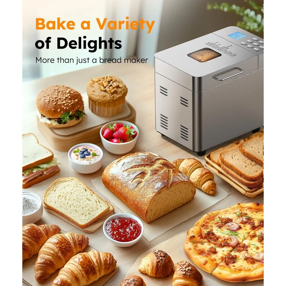

2LB Bread Maker Machine 17 in 1 Automatic Stainless Steel Bread Maker with Non-Stick Easy Clean Low Noise 15H Timer High