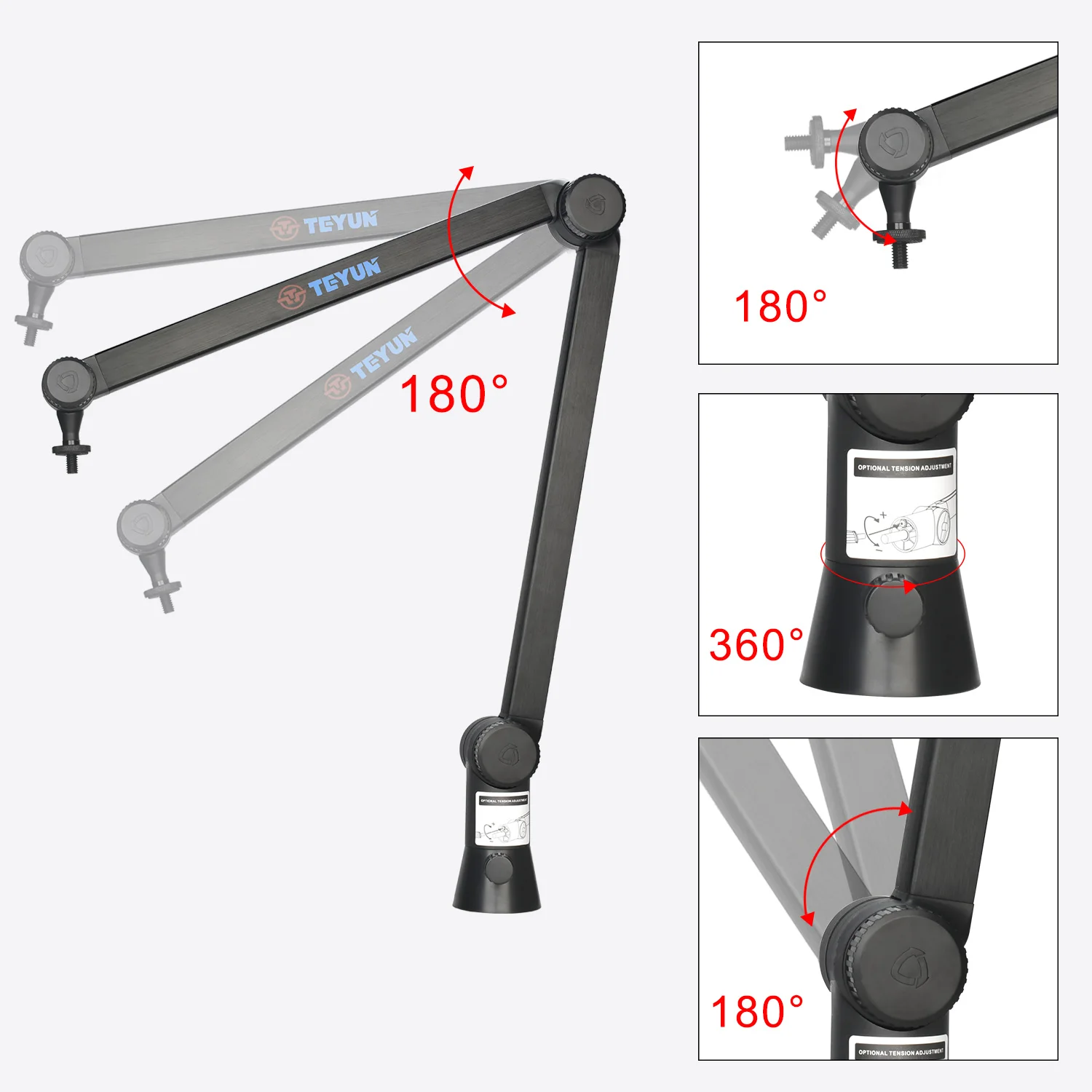 TEYUN wysięgnik mikrofonu ramię stojak obciążenie 1KG metalowy uchwyt stołowy do panografu regulowany kąt uchwyt podporowy mikrofonu stacjonarnego