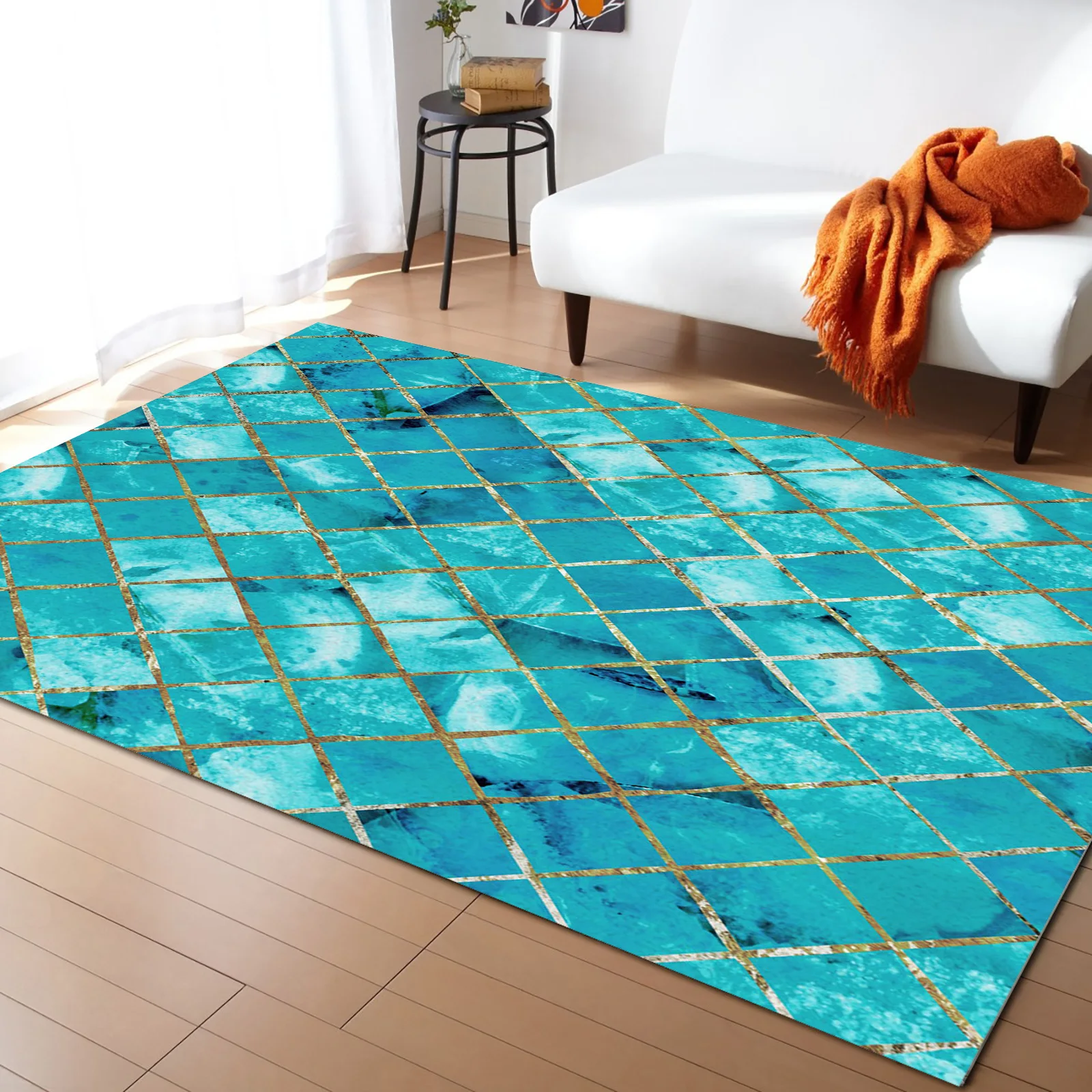 Alfombras texturizadas con entramado de mármol turquesa para sala de estar, alfombra para mesita de noche, sofá y mesa de centro, manta, alfombrillas para oficina