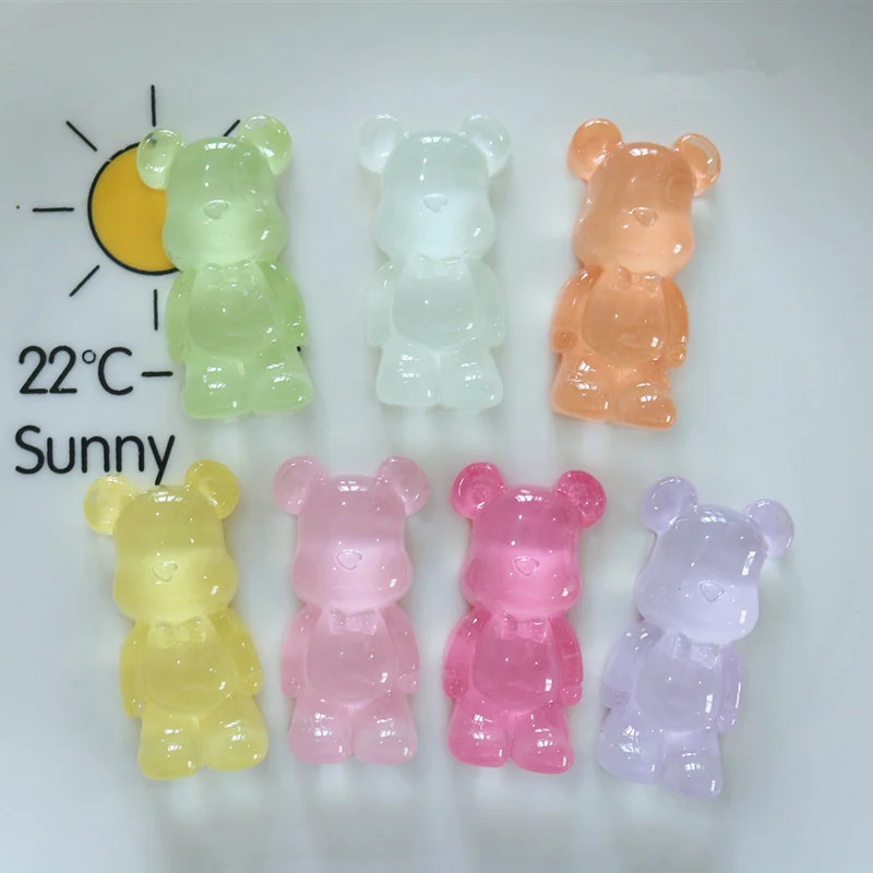 10Pcs Glow Bear Flatback Resin Cute Phone DIY Decor Patch Scrapbooking Accessories Child Earrings Hairpin Jewelry Arts Materials