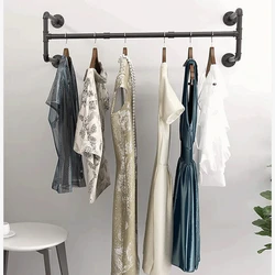 Industrial Pipe Clothes Rack Wall Mounted Hanging Bar Detachable Garment Rack Rail Space-Saver for Bedrooms Closet
