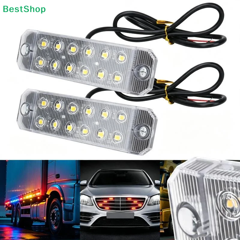 1Pcs 12-35V Truck LED Side Marker Light Double Row 12 SMD Strobe Warning Light Indicator Signal Light Rear Taillight Colorful