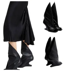 European and American Niche Design Unique Slanted Heel Sexy Exposed Toe V-mouth Summer Cool Boots for Women's Sleeve Calf Boots