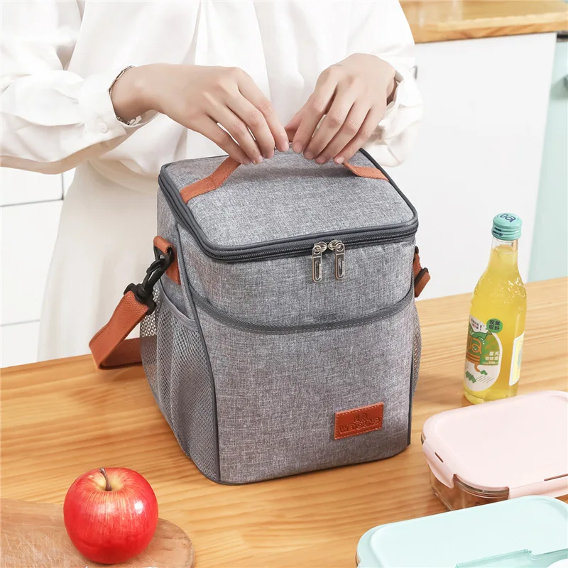 Thermal Lunch Bag with Shoulder Strap Leak-proof Portable Large Bento Cooler Picnic Travel Food Insulated Tote Bag Ice Pack