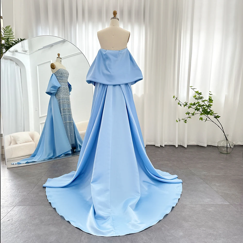 Luxury Jancember Sage Green Evening Dresses With Cape 2024 Arabic Blue Beaded Elegant Women Wedding Party Gowns Scz147